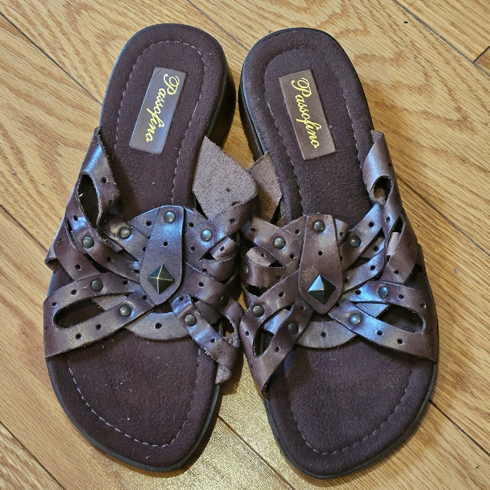 Brown Casual Sandals with Woven Leather Straps